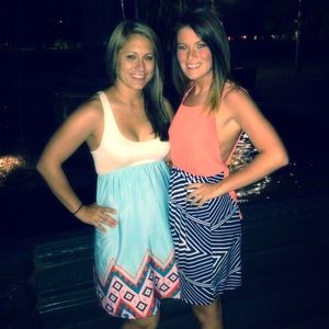 Orange black and white backless dress